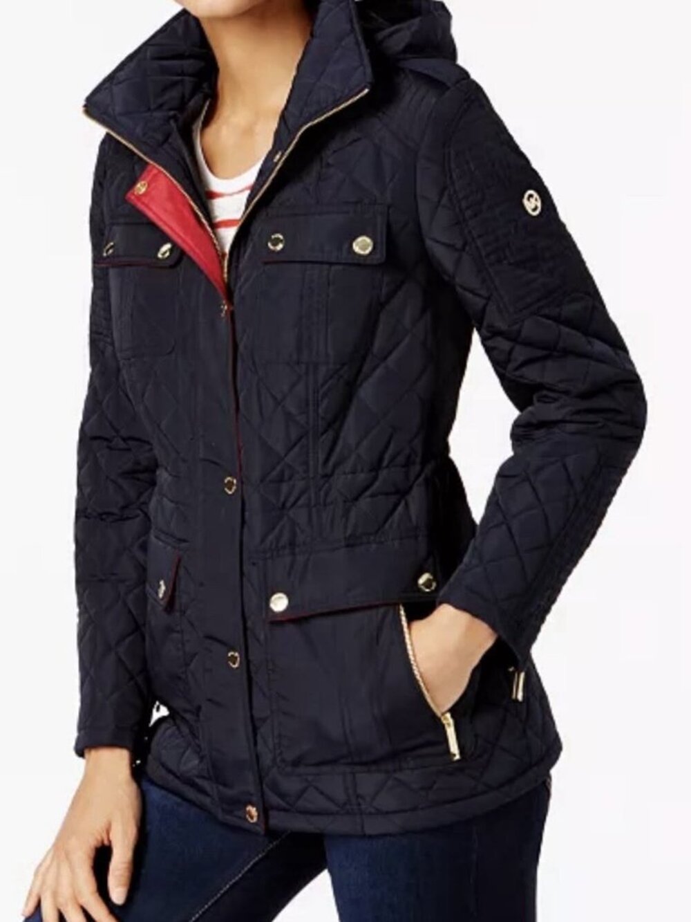 MICHAEL KORS I NWOT Quilted Utility Jacket with Gold Hardware, Midnight Blue